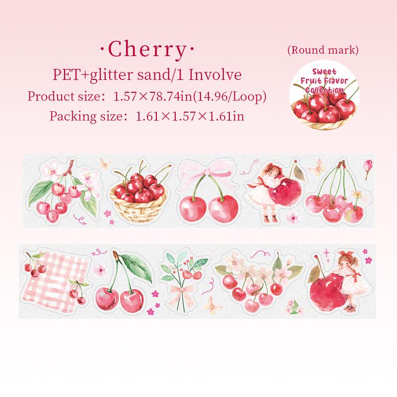 

40mm * 2m/roll Sweet Fruit Flavor Kawaii PET Sticker Tape DIY Collage Scrapbook Material Decor Junk Journal Aesthetic Stickers