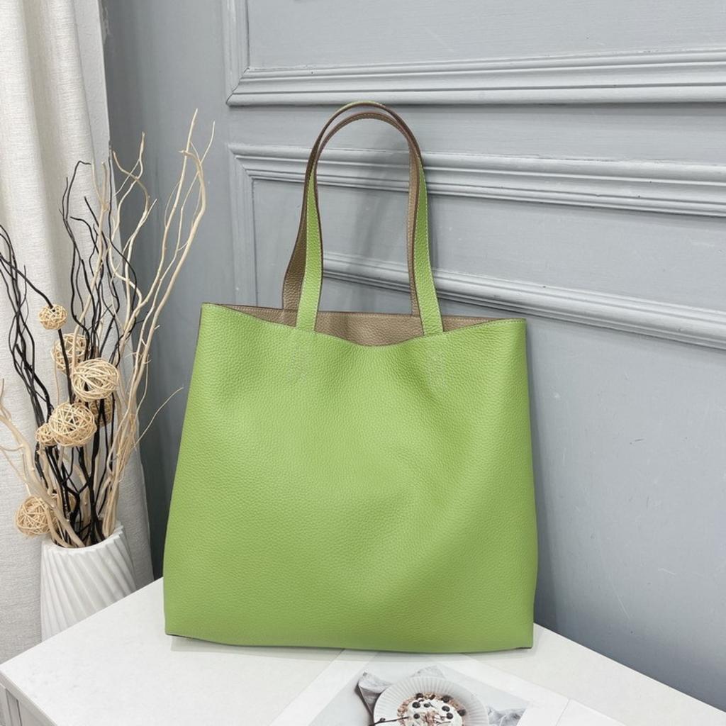 2026 New Guangzhou Factory Double-sided Leather Shopping Bag First Layer Cowhide Tote Bag Genuine Leather Women's Bag Mommy Big Bag