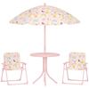 Children's Folding Garden Set, 2 Chairs, Table, Adjustable Parasol, Ages 2-5 Years, Pink