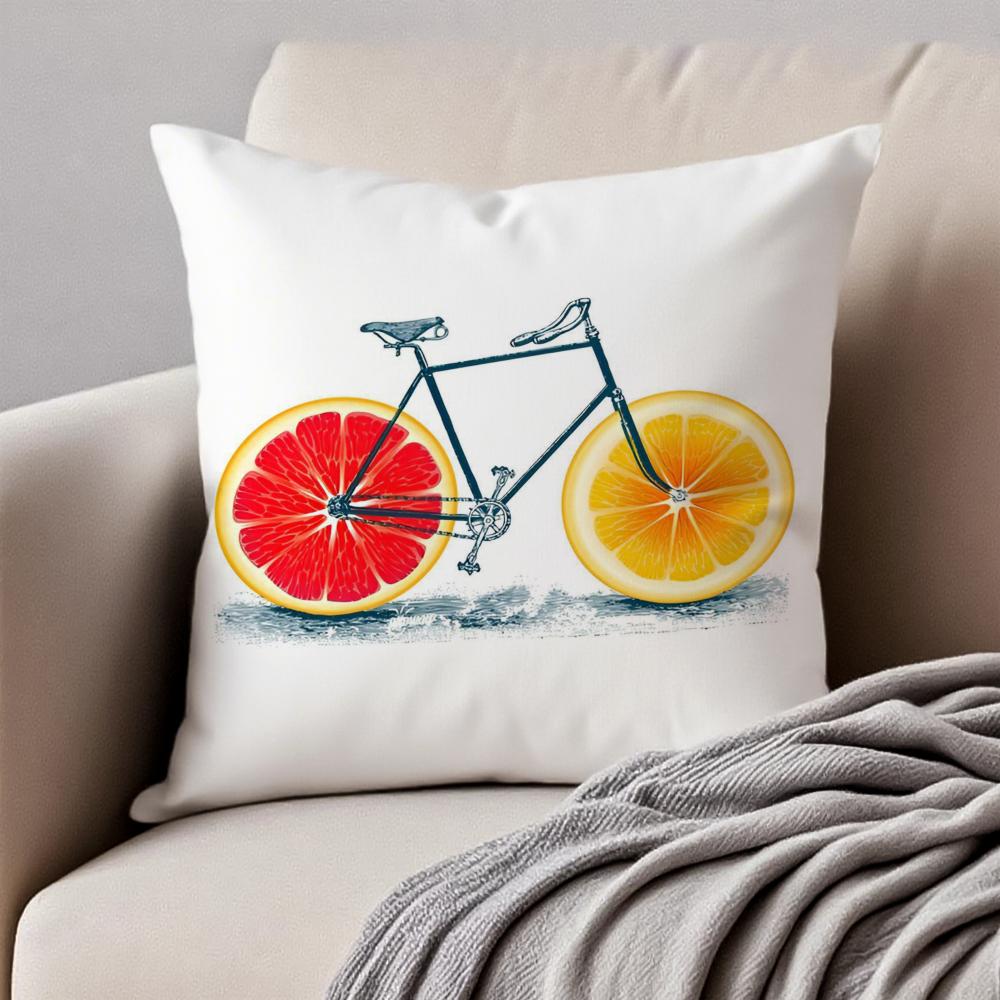 Fresh Fruit Orange Lemon Bicycle Art Cushion Cover Pillowcase Antidustmite Invisible Zipper Short Plush Sofa Cushion