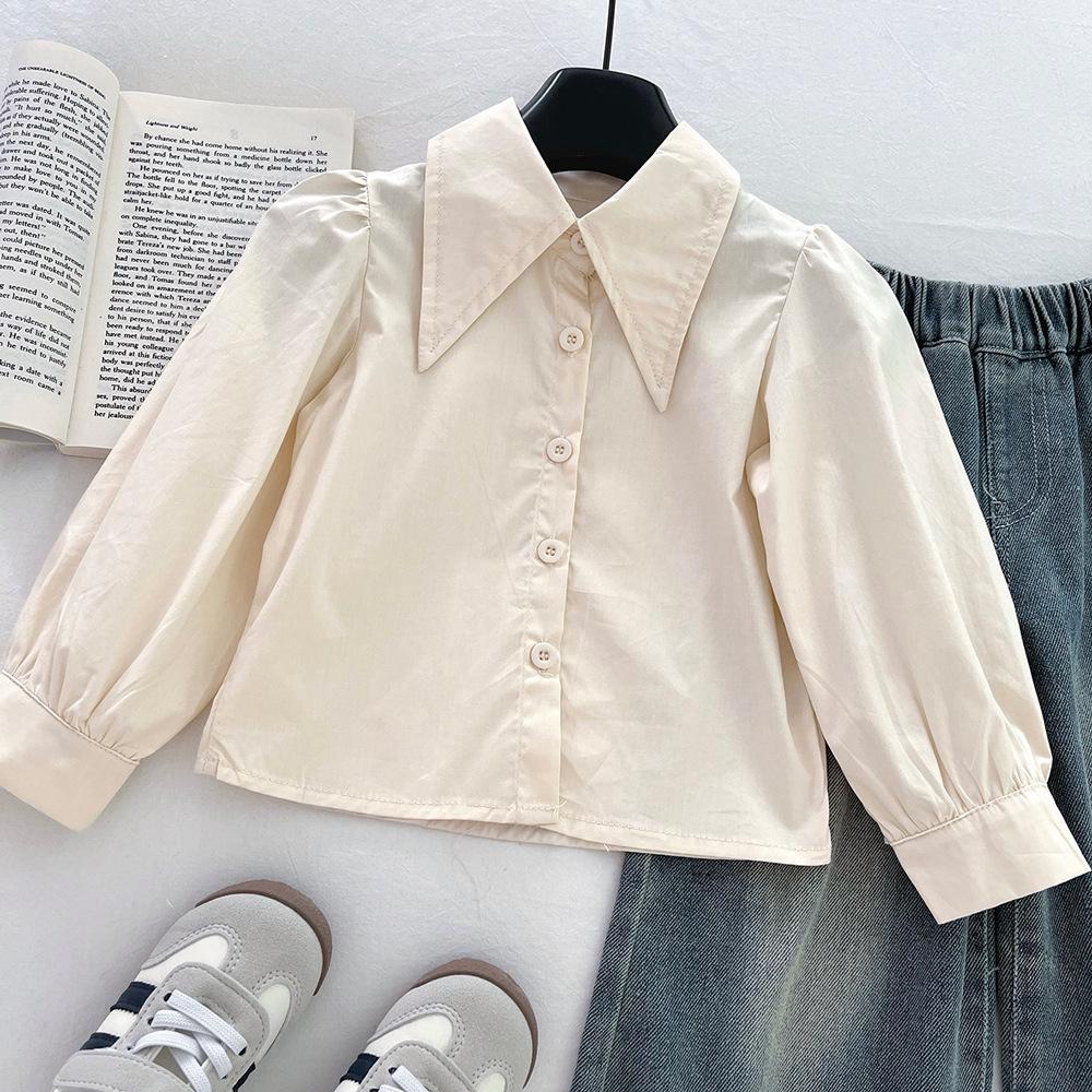 Stylová dívčí džínová vesta a set širokých kalhot s třásněmi a košilí - Kolekce Podzim 2025