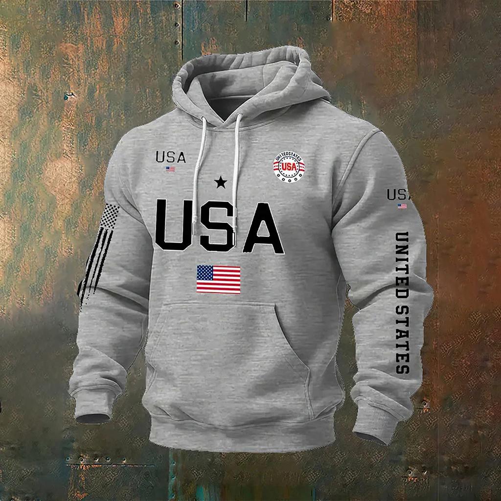 USA Rocznicowa Męska Casualowa Bluza z Długim Rękawem z Nadrukiem Liter