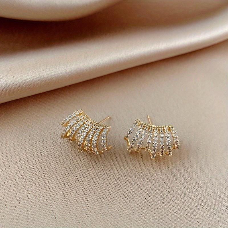 1Pair Elegant Golden-Tone Hoop Earrings with Sparkling Women's Jewelry for Casual & Formal Occasions, Cute Earrings, Embellishments
