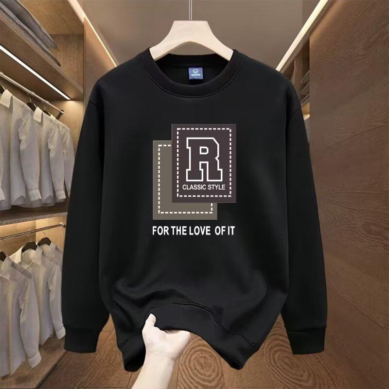European Trendy Men's Printed Round Neck Hoodie - Slim-Fit Versatile Autumn/Winter Top
