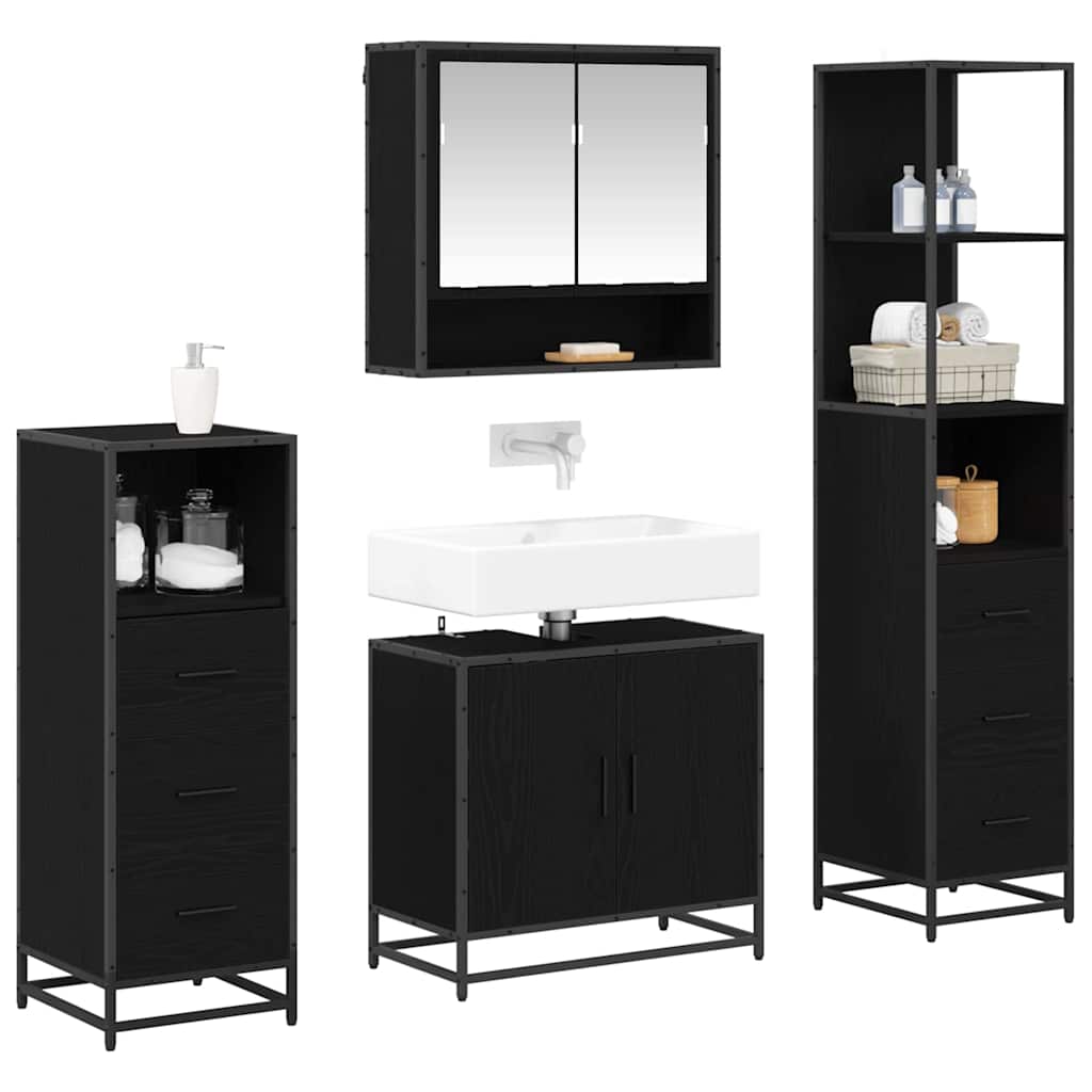 Bathroom Furniture Set 4 Pcs Black Oak Effect Particleboard