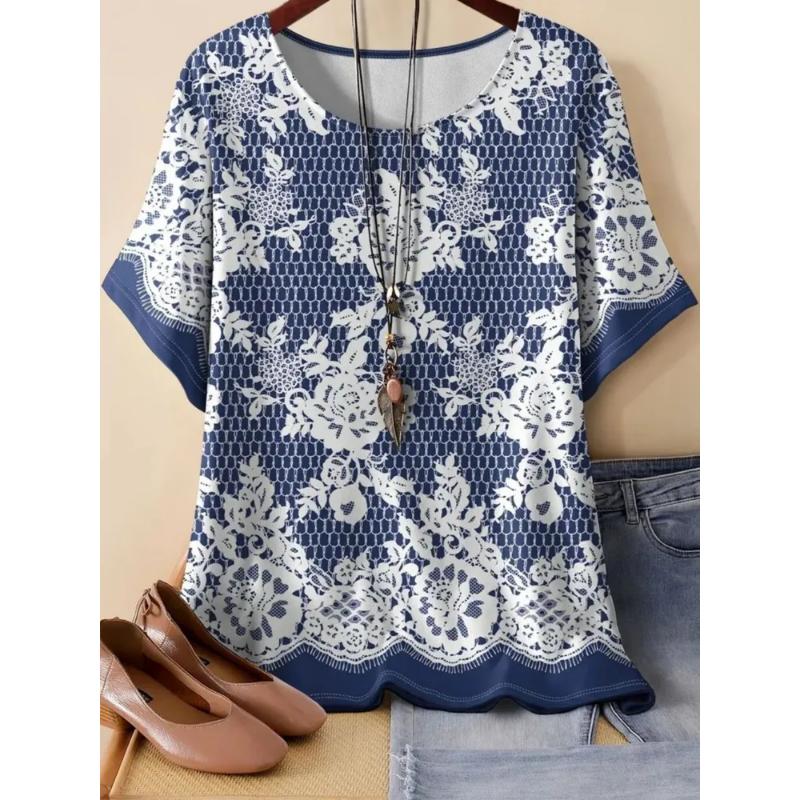 Fashion Women's Crew Neck Short Sleeve 3D Casual Color Printing Casual Short Sleeve Crew Neck T-Shirt