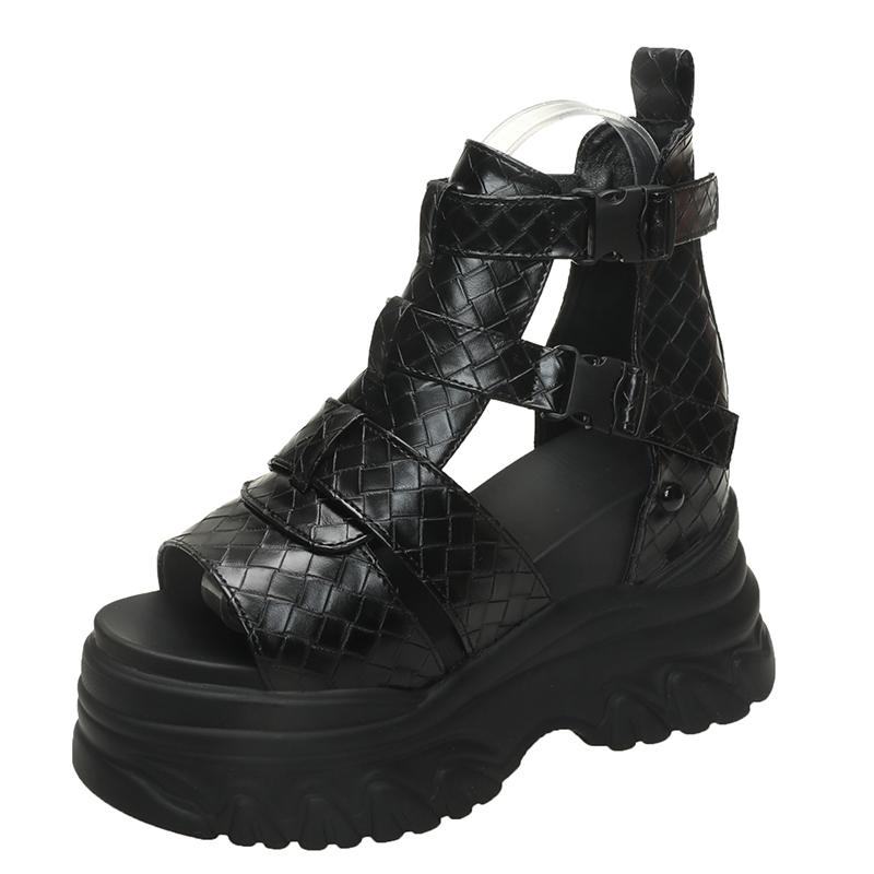 Módní PU kožené retro boty dámské sandály nové kotníkové boty letní ručně vyráběné duté šněrovací ležérní platformové pohodlné sandály