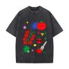 Whimsical Tomato Katakana Stars Sunglasses Fork Graphic Distressed Faded Baggy Streetwear Tops for Park Hangouts