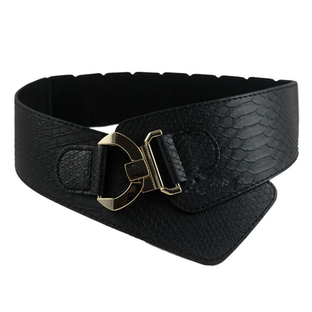 Women Fashion Crocodile Pattern Elastic Wide Belt Simple Belt Decorative