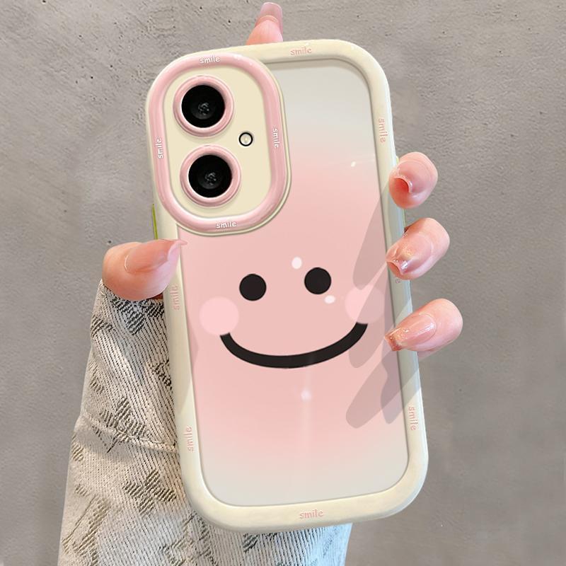 Cute Cartoon Smiley Face Full Coverage Silicone Phone Case IPhone 16 Pro Max 15 Plus 14 13 Mini Anti-Drop Protective Cover