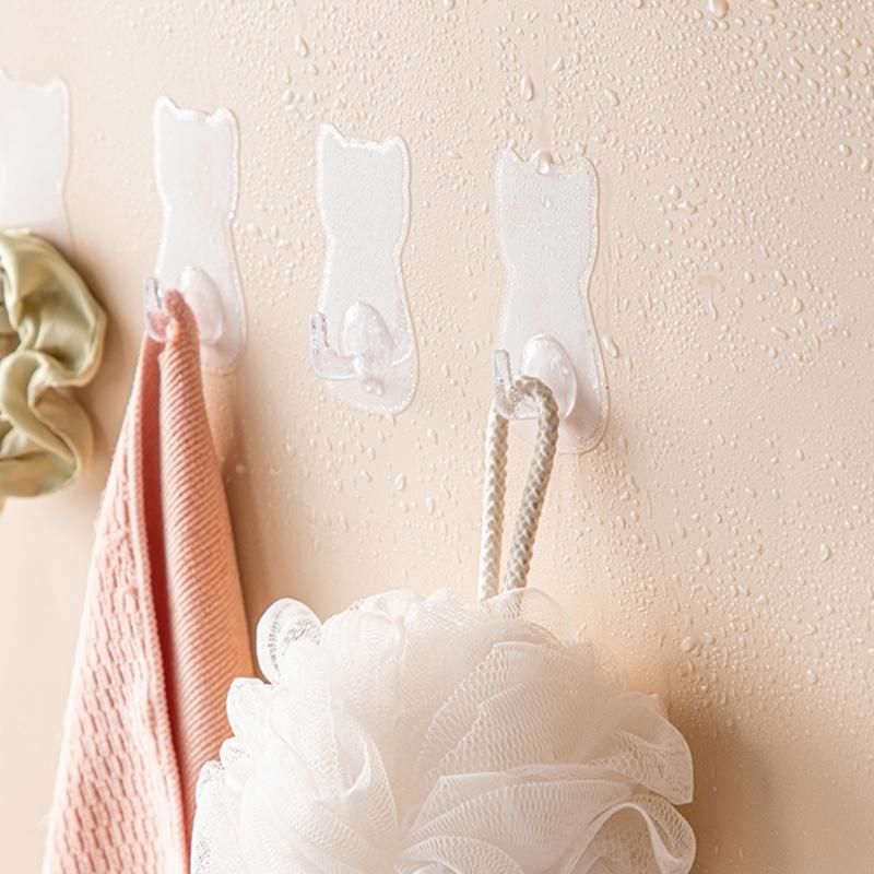 4pcs Waterproof Adhesive Hook for Bathroom Kitchen Cute Cats Door Hanger Holder Clothes Towel Racks Wall Decoration