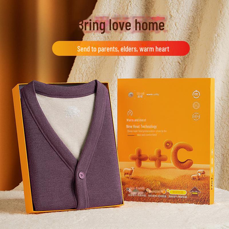 Women's Camel Hair Velvet-Lined Cardigan & Trousers Set for Middle-Aged & Elderly - Warm, Long-Sleeve, Autumn/Winter