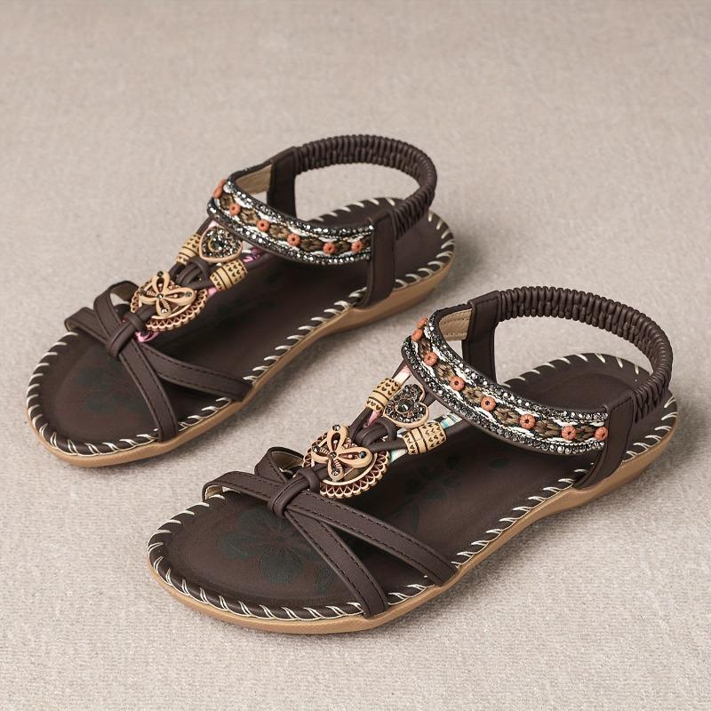 Bow, New Women's Shoes Flat-bottomed Handmade Beaded Rhinestone Sandals, Wearing Beach Little White Shoes Women