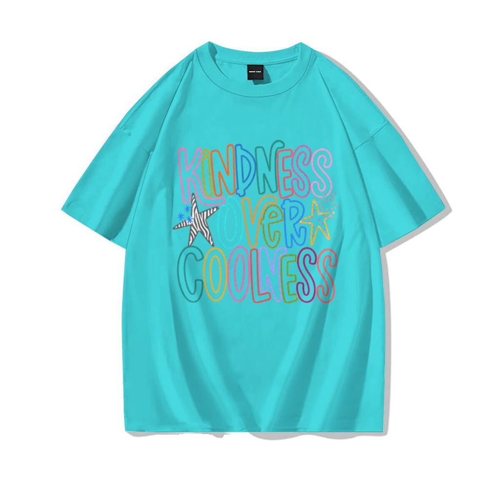 Girls Harajuku Y2k Tops Kindness Over Coolness Rainbow Print Unisexs Tshirt Positive Quote Casual Tee Cotton Top Streetwear