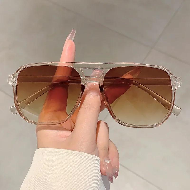 Vintage Double Bridges Men Square Sunglasses Fashion Clear Ocean Lens Sun Glasses Women Trending Shades Eyewear UV400