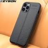 KEYSION Phone Case for iPhone 12 Pro Max Litchi Leather Texture TPU Silicone Shockproof Black Cover for iPhone 12 Mini 2020 New
