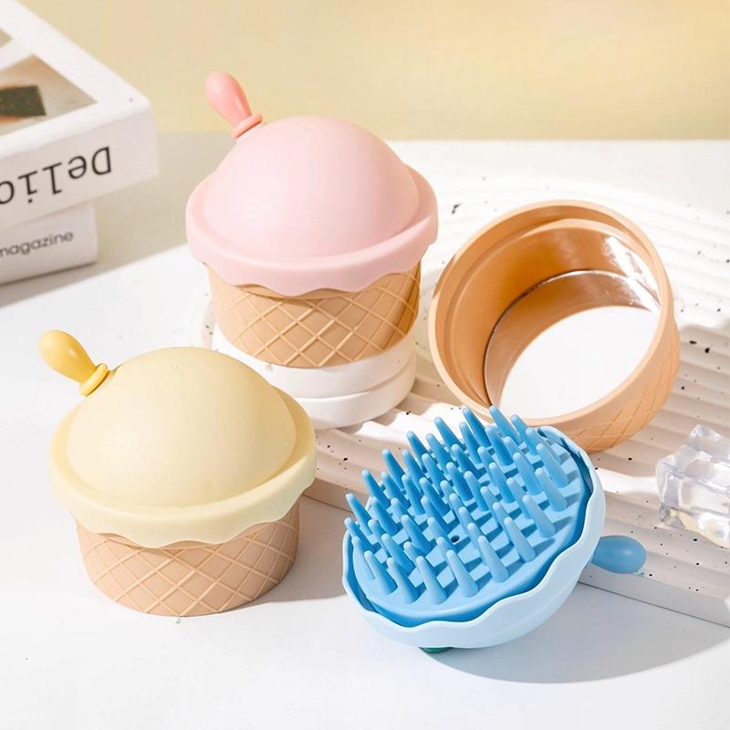 Ice Cream Mirror Shampoo Brush Cute Home Mirror Scalp Cleaning Hairdressing Comb Portable Comb