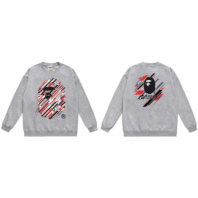 BAPE-Style Heavyweight Cotton Crewneck Sweatshirt Mens Oversized Streetwear Pullover Fall