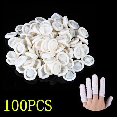 100 Uds. Dedales para decoración de uñas, guantes de goma de látex, cubierta protectora para la yema del dedo, herramientas pequeñas blancas