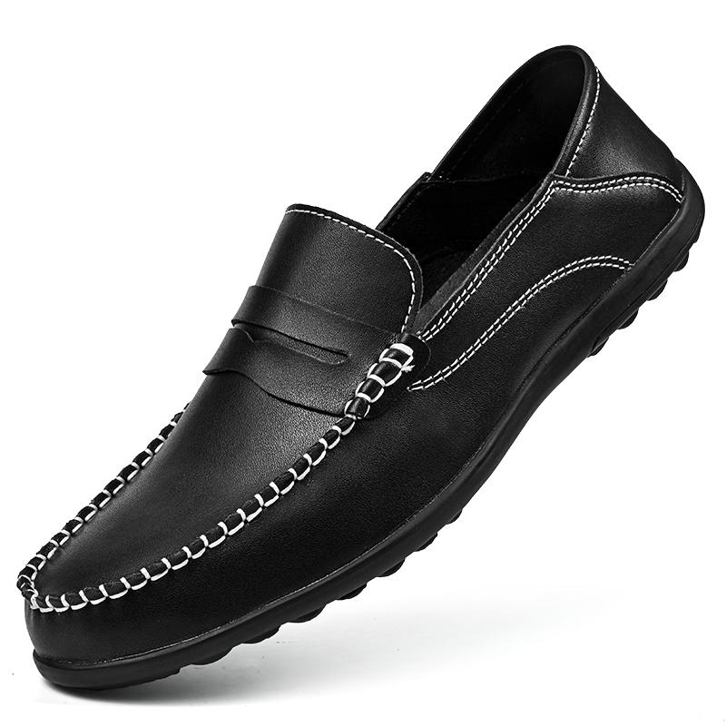 Men’s Moccasins Loafer Black Driving Flats Casual Slip-on Plus Size Grey Wide Head Shoes for Men