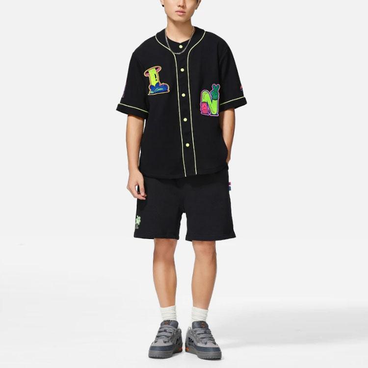 Li-Ning X Steven Harrington Embroidered Cartoon Print Single-Breasted Short Sleeve Jacket Men Jackets Black AFDSC23-1