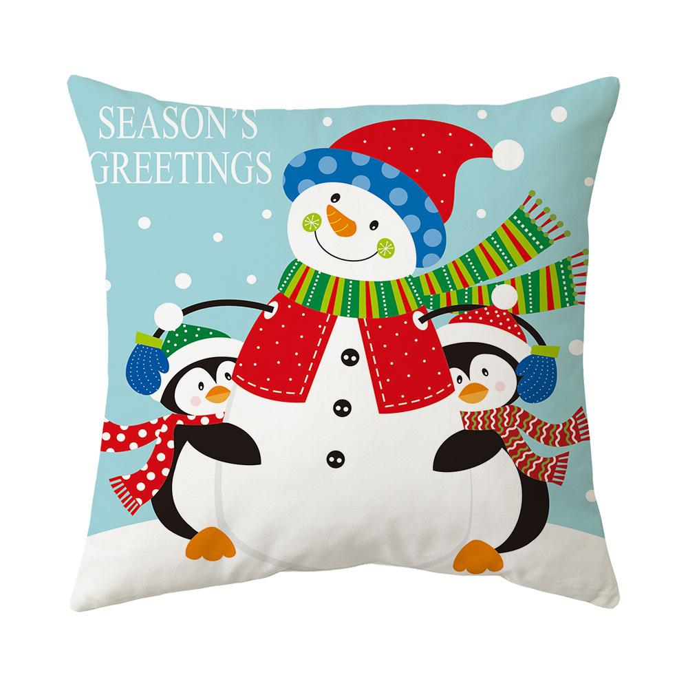 Cute Cartoon Snowman Santa Claus Print Pattern Cushion Cover Home Living Room Sofa Decoration Square Pillow Pillow Cover
