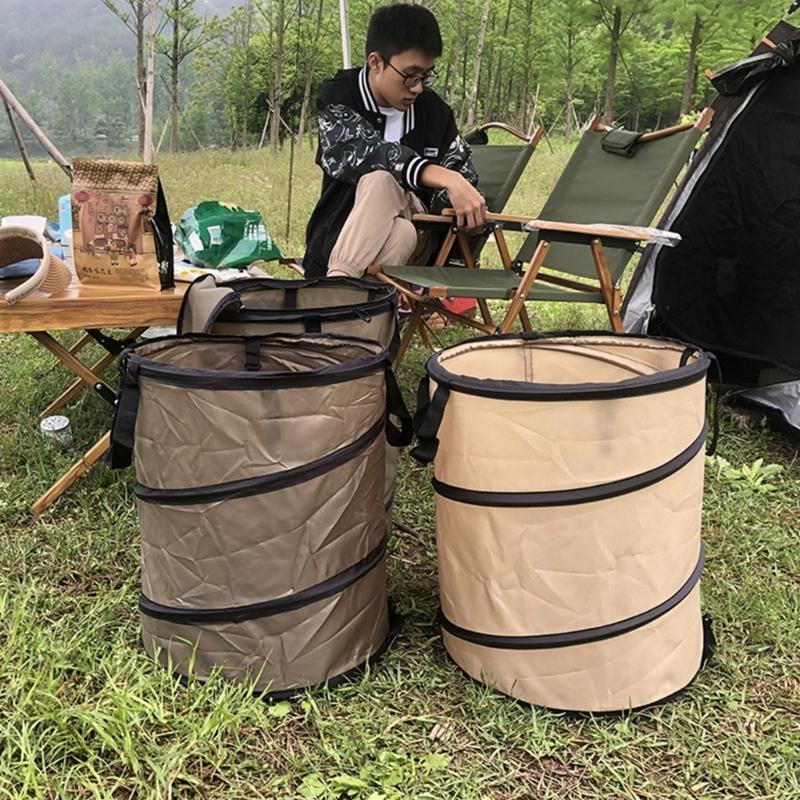 Folding Camping Trash Can Garden Garbage Bag Reusable Yard Waste Bag Portable Garbage Bin Container Enduring