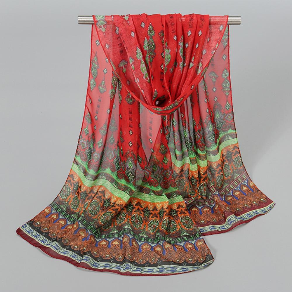 

New Floral Printing Chiffon Scarf Thin Long Shawl Silk Soft Wrap Hijab красный