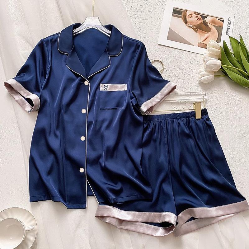 Premium Silver Powder Cartoon Ice Silk Pajamas Women'S Summer Short-Sleeved Loose And Comfortable Loungewear Set