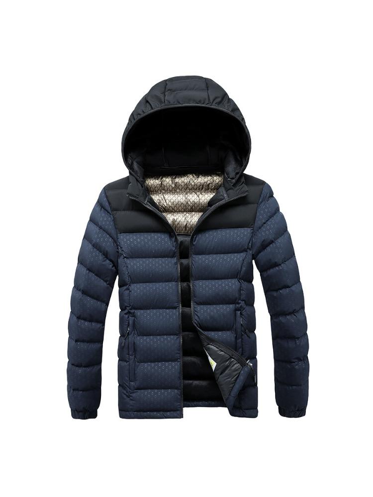 Light Cotton Coat Men's Winter Hit The Colour Full Print Removable Cap Thickened Hooded Comfortable and Versatile Jacket Men