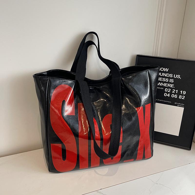 Geantă Tote de Mare Capacitate Geantă de Umăr cu Imprimeu Litere pentru Femei Geantă de Călătorie