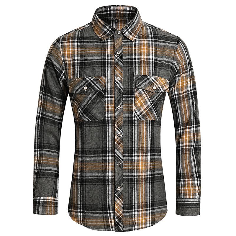2025 Men's Plus Size Plaid Long Sleeve Shirt with Double Pockets