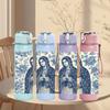1PC Blue Tone Virgin Mary Portrait 750ml Color Plastic Sports Water Bottle Leakproof Flip Straw Lid For Sports Office Home Use