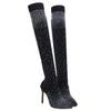 Mode Sommer Kniestiefel Luxus Frau Schuhe Strass Spitzschuh Sexy High Heels Plus Größe 43 Oberschenkel Hohe Socken Botas De Mujer