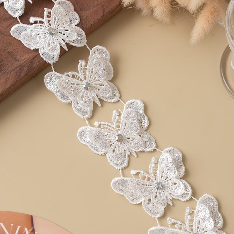 3D Butterfly Lace Trim Fabric Rhinestone Sewing Accessories For Wedding Dress Clothing Diy Crafts Supplies Flower Decor Ribbon
