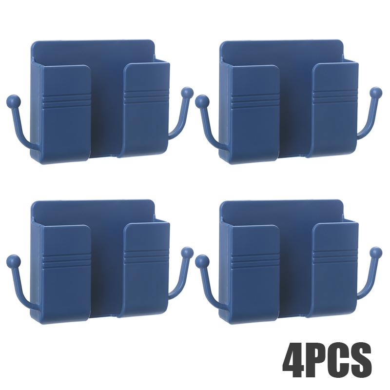 4/2/1pcs Wall Mounted Mobile Phone Holder Multifunction Holder Remote Control Storage Box Charger Hook Cable Charging Dock Stand
