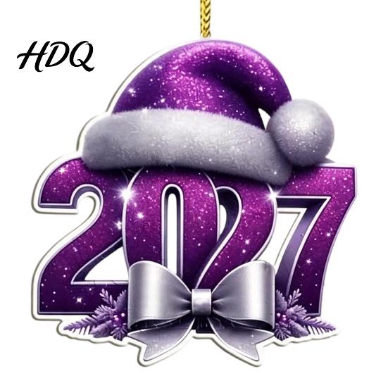 Новогодние принадлежности для вечеринки 2027 Украшение-шапка 2D Плоская акриловая подвесная декорация для праздничных украшений Новогоднее дерево Номер Санта Подвеска Легкая