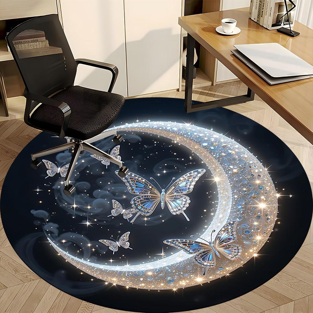 1pc Moonlit ButterfliesChair Carpet for Office, Indoor Non-Slip Washable Polyester Fiber Carpet, Mat For Office, Machine Washable