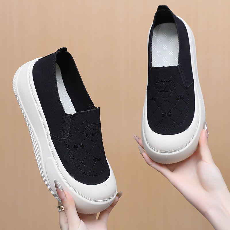 Dámské lehké mokasíny s tlustou podrážkou na nazouvání pro jaro 2025 - Všestranné a stylové látkové boty ve starém pekingském stylu