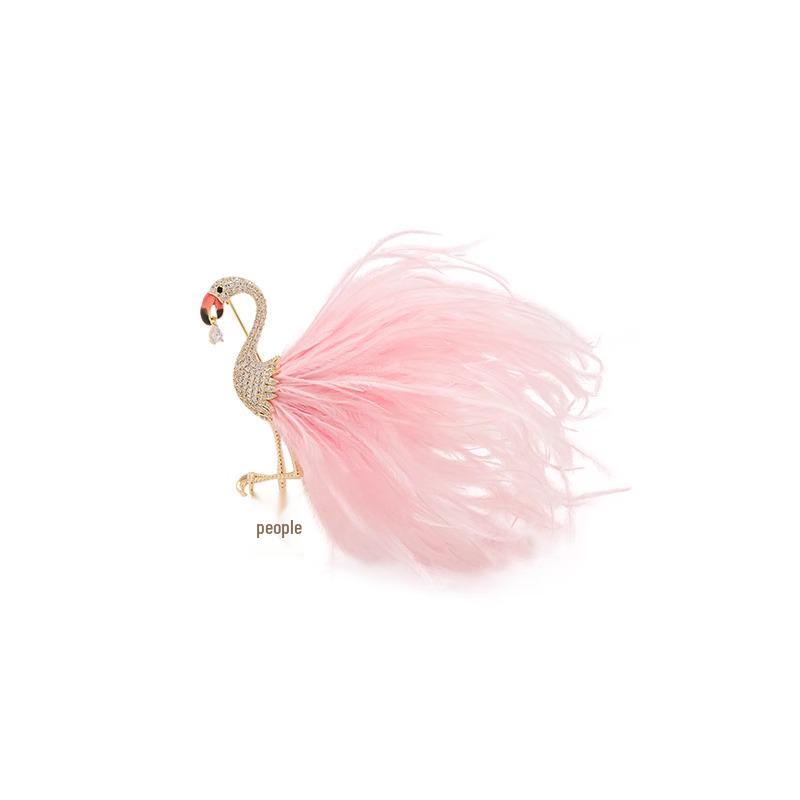 Elegant Flamingo Feather Brooch – Luxurious Animal Pin, Fairy-Inspired, Trendy, and Distinctive Style