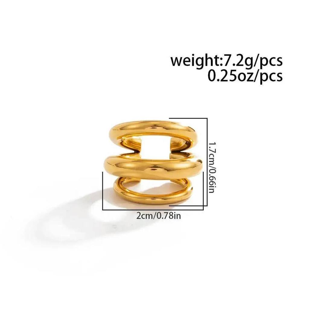 Salircon Creative Gold Color C-shaped Stainless Steel Clip Earrings Punk Multi-layer Geometric Non-Piercing Earrings Jewelry