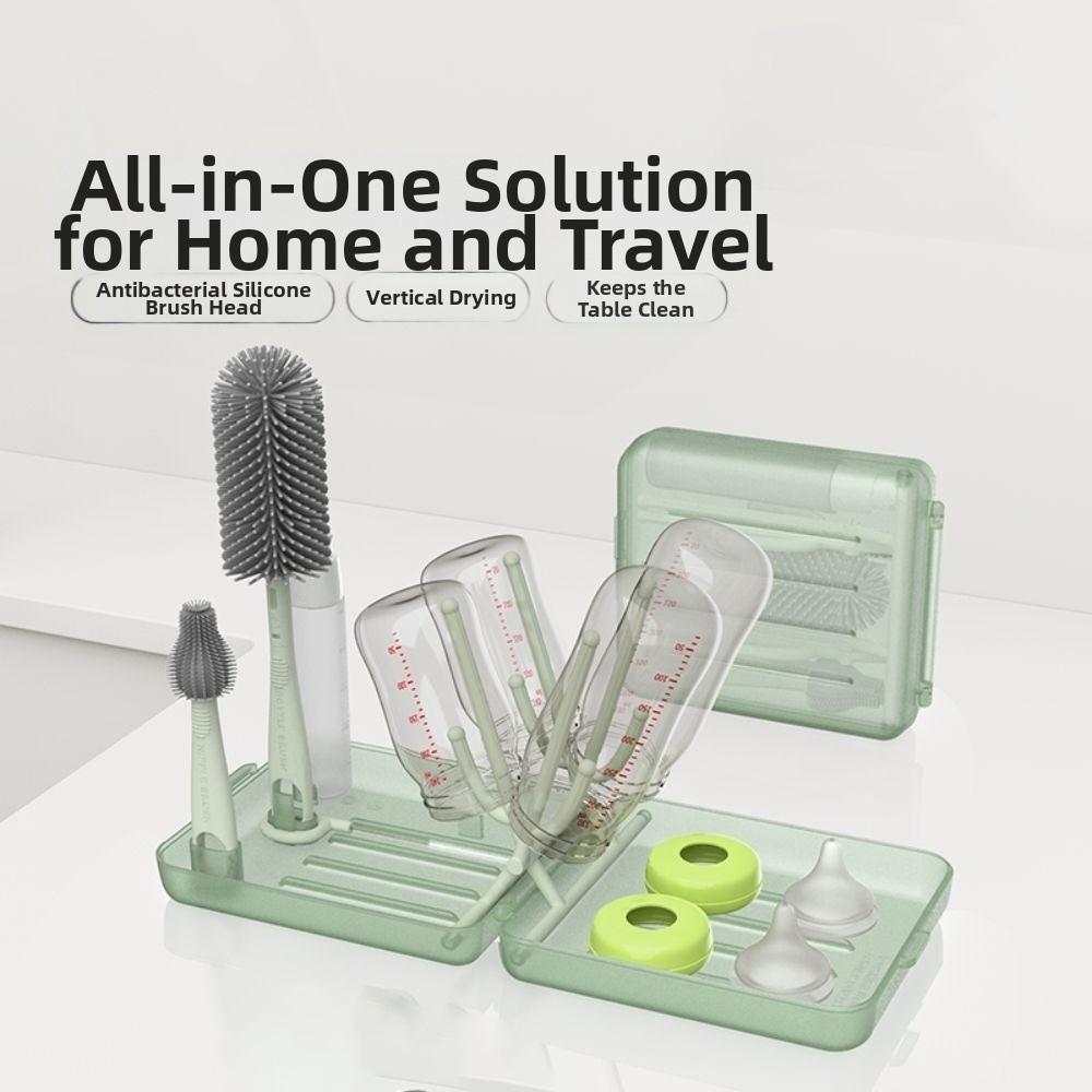 6 In 1 Set Bottle Cleaner Kit Compact Design Baby Bottle Brush Set Bottle Drying Rack  Baby Travel