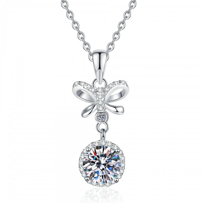 Womens Moissanite Tassel Bow Necklace Dainty Jewelry