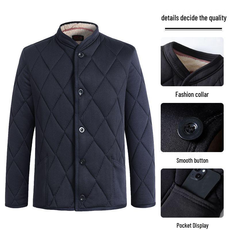 Men's Winter Cotton Jacket and Pants Set with Plus Velvet Lambswool - Warm Thickened Grandpa Style