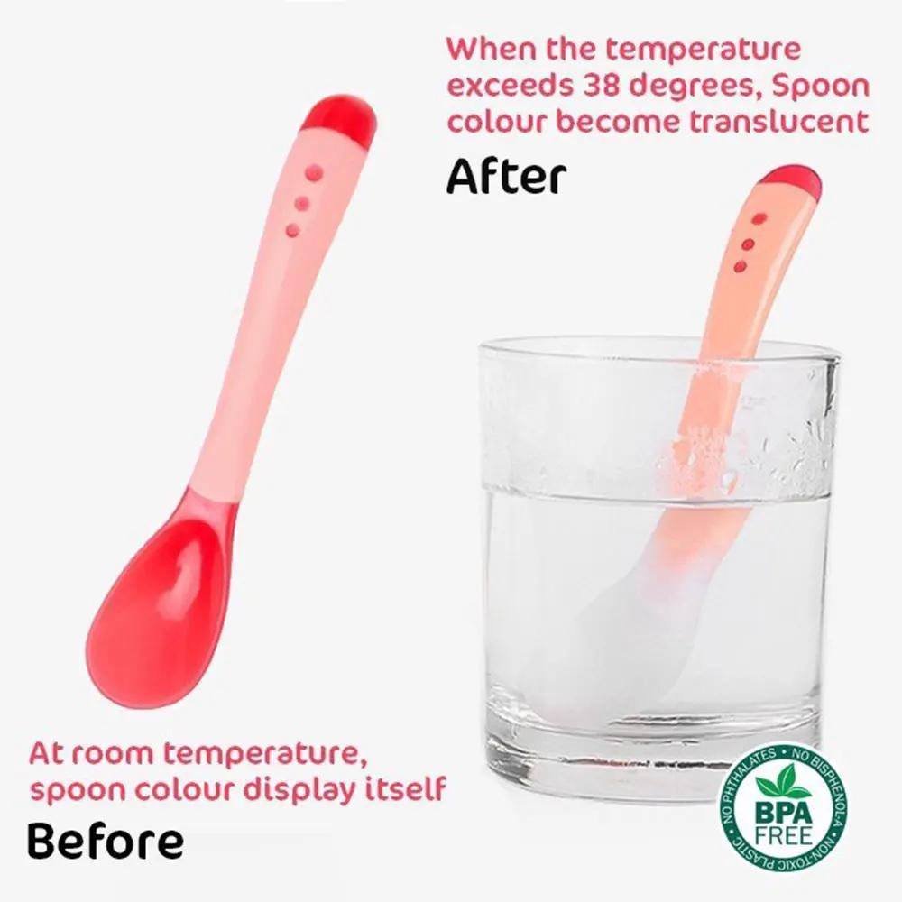 2PC Set Spoon and Fork Temperature induction spoon soft silicone Tableware Feeding Dishes Cheap Utensils Solid Feeding