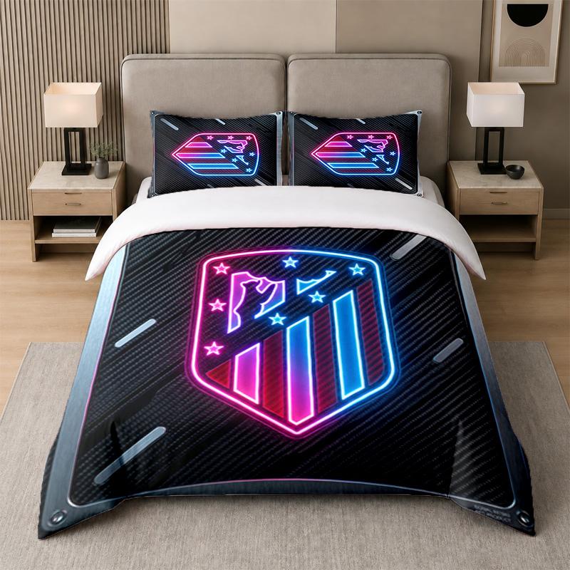 3Pcs Bedding SetAtletico Madrid Soft Bed Sheet and Two Pillowcases Home Bedroom Decor