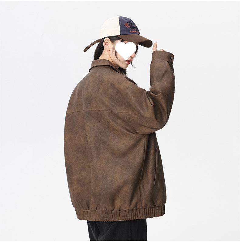 2025 Spring American Retro PU Leather Suede Men's Motorcycle Jacket - Casual Windbreaker