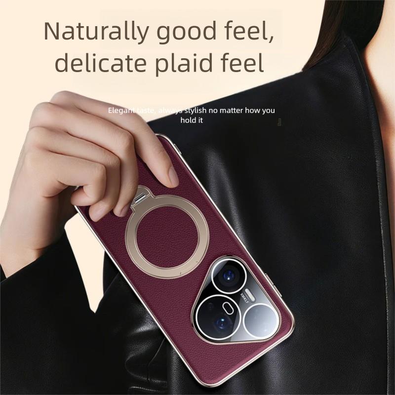 Premium Magnetic Vegan Leather Stand Cover for Huawei Pura 70 Ultra / 80 Pro+ Case 360 Rotatable Metal Bracket Plating Frame