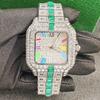 Full Diamond Rainbow Diamond Quartz Watch for Men Iced Out Male Golden Vintage Square Shaped Hip Hop Man Clock Reloj