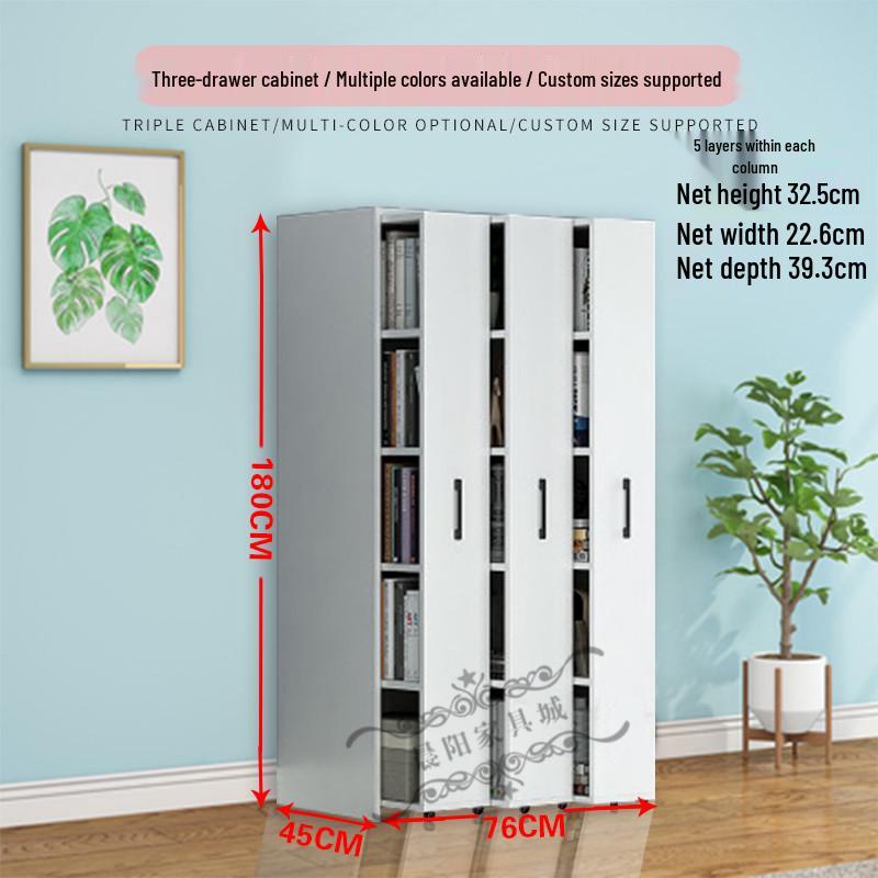 Compact Sliding Dustproof Bookshelf with Wheels and Hidden Gap Storage